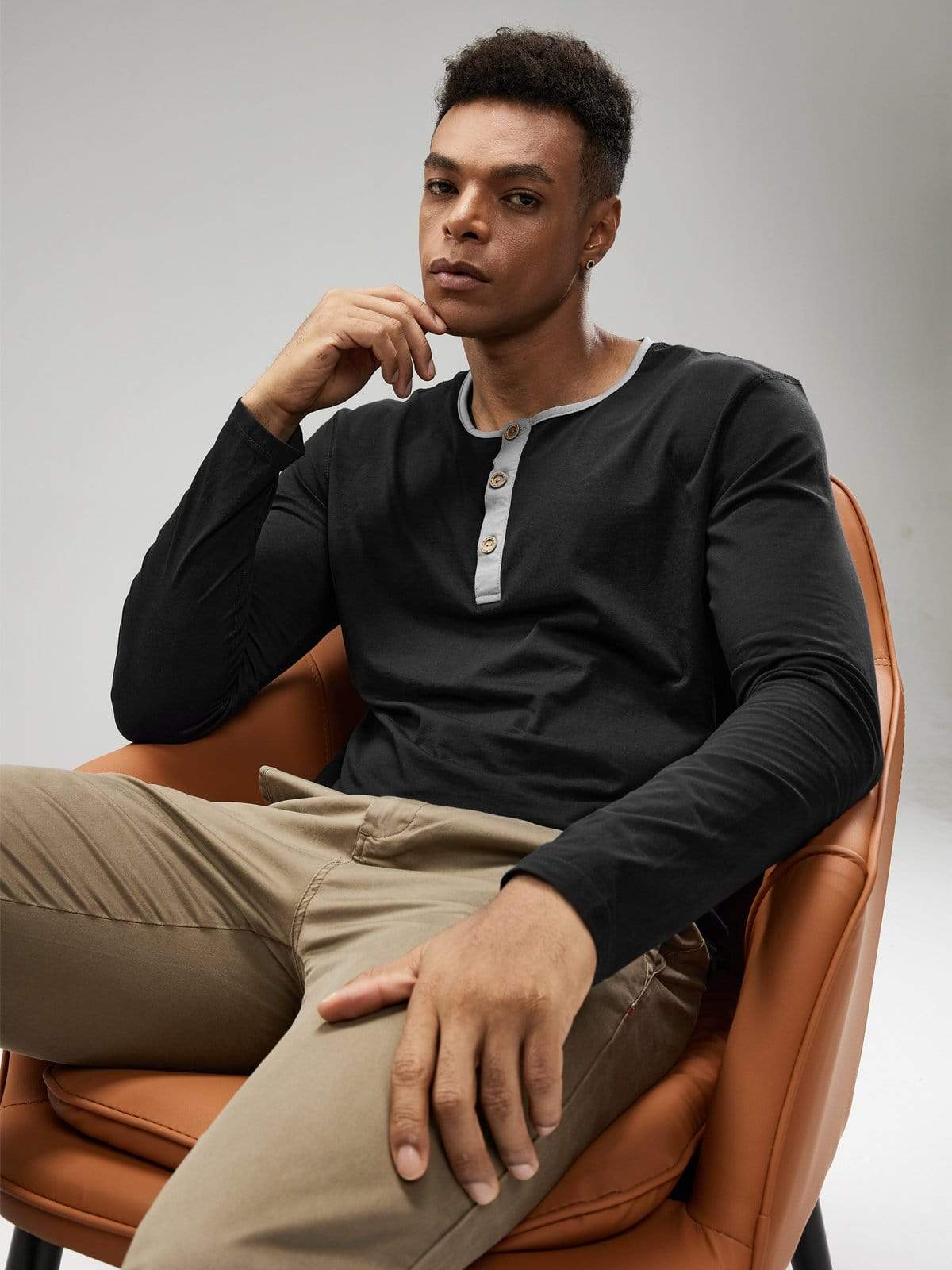 MIER Long Sleeve Henley Shirts for Men Casual Fashion Cotton Tee Shirt Collarless Tshirt for Work Lounge Beach Golf MIER