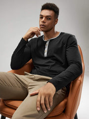 MIER Long Sleeve Henley Shirts for Men Casual Fashion Cotton Tee Shirt Collarless Tshirt for Work Lounge Beach Golf MIER