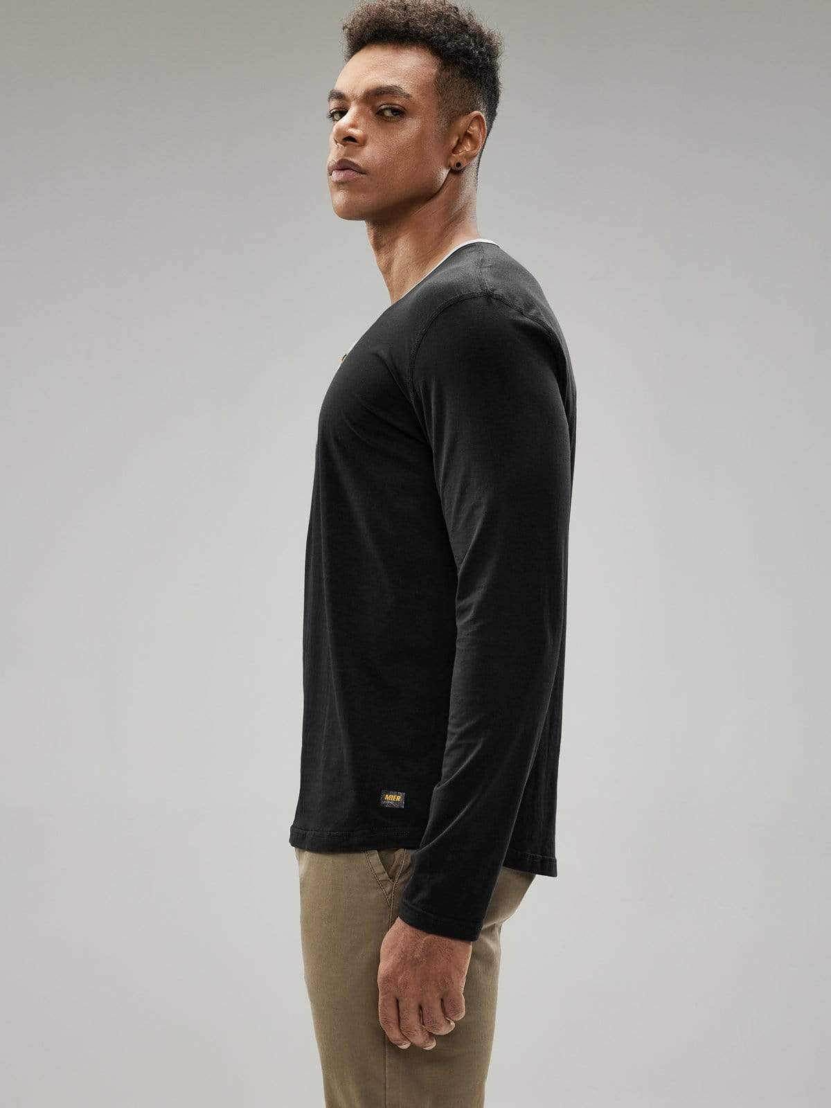 MIER Long Sleeve Henley Shirts for Men Casual Fashion Cotton Tee Shirt Collarless Tshirt for Work Lounge Beach Golf MIER