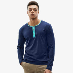 MIER Long Sleeve Henley Shirts for Men Casual Fashion Cotton Tee Shirt Collarless Tshirt for Work Lounge Beach Golf Navy / S MIER