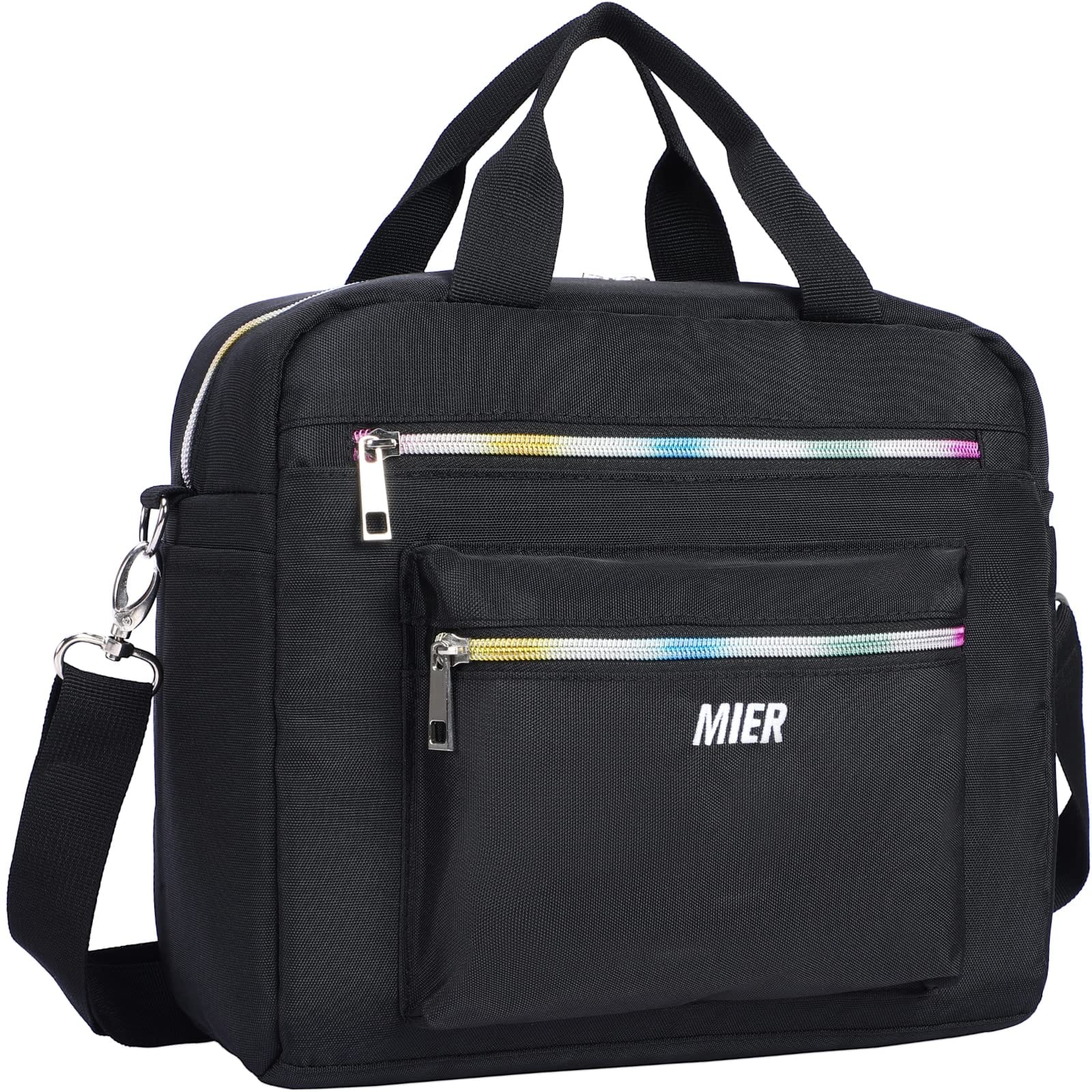 MIER Women Lunch Totes Stylish Insulated Lunchbox Bag, Black Rainbow Zipper