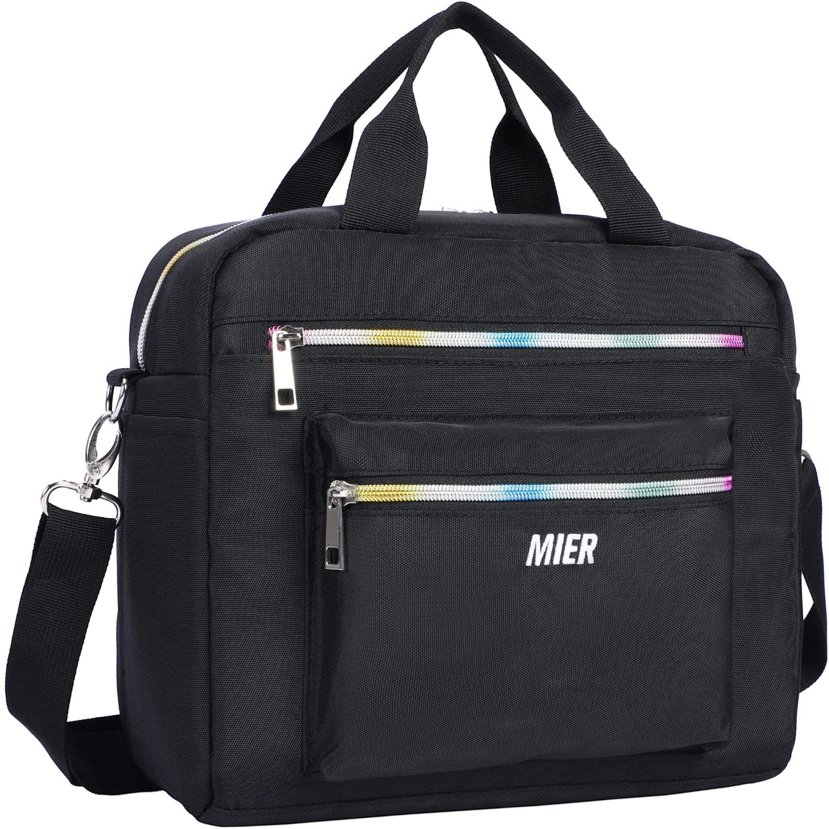 MIER Lunch Bag for Women Kids Stylish Insulated Lunch Box Fashion Adult Lunchbox Fashionable Lunch Bag Black Rainbow Zipper MIER