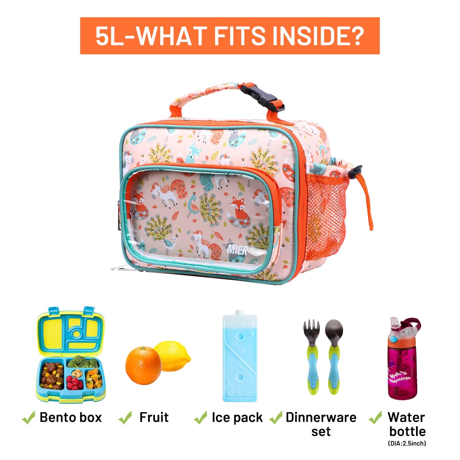 Bento Lunch Box Insulated Bag Water Bottle Ice Pack Set For Kids