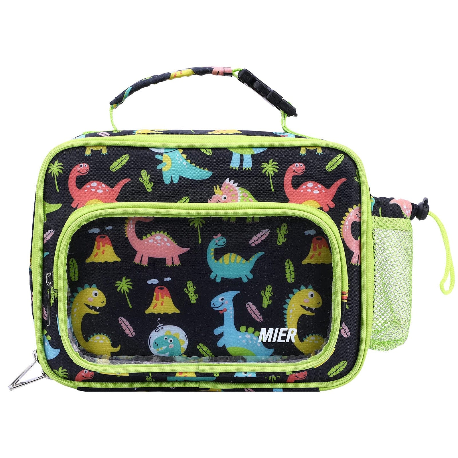 MIER Lunch Bags for Kids Cute Insulated Lunch Box Tote, Black Green Dinosaur