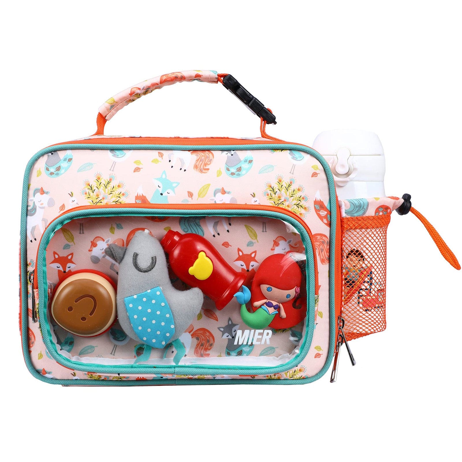 MIER Lunch Bags for Kids Cute Insulated Lunch Box Tote, Blue Orange Cat