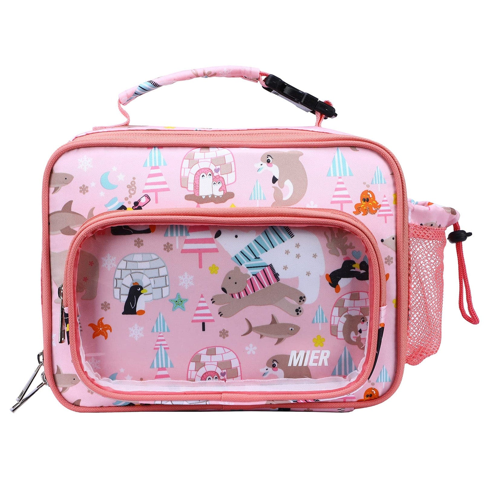 MIER Lunch Bags for Kids Cute Insulated Lunch Box Tote, Pink Marine Animals