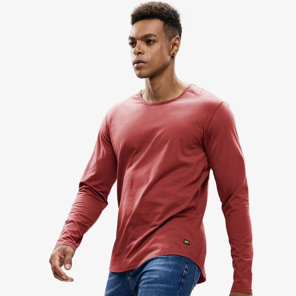 MIER Men Sleeve Cotton T-shirts Drop Cut with Curved Hem