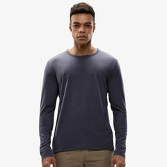 MIER Men's Long Sleeve Shirts Soft Stretch Combed Cotton Tees Crew Neck Classic Fashion Casual T-Shirt Dark Grey / S MIER