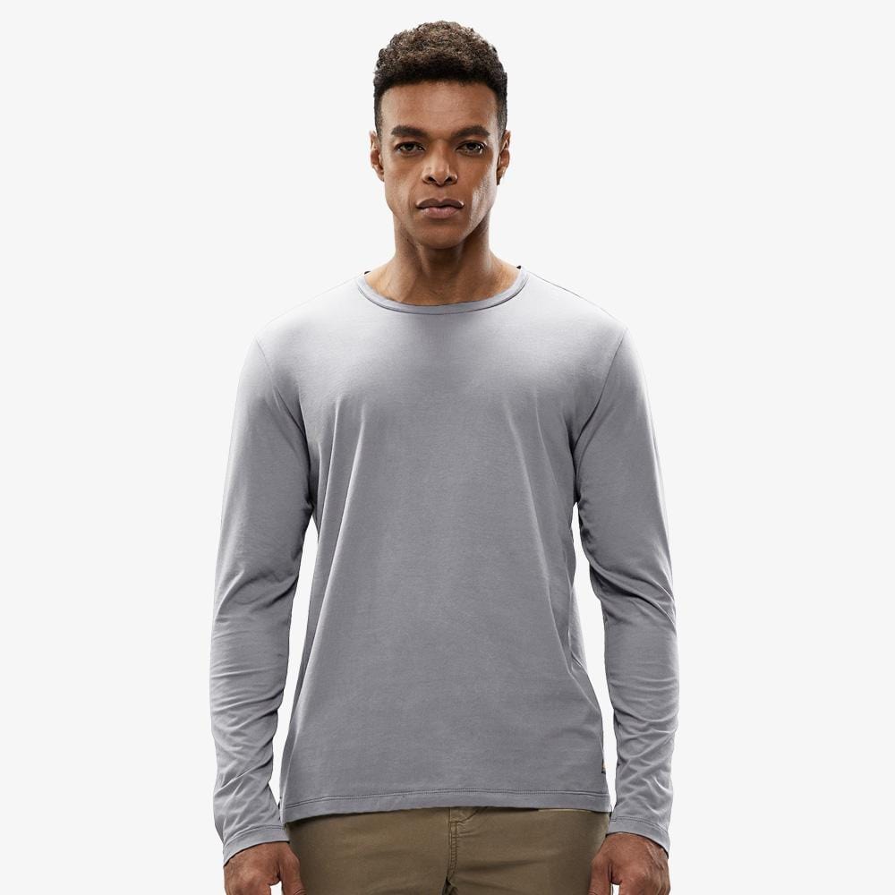 Men's Long Sleeve Shirts Cotton Tees Crew Neck T-Shirt, Light Grey / 3XL