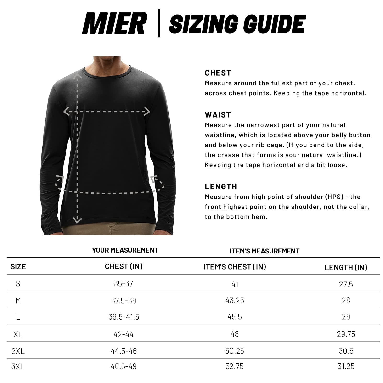 MIER Men's Long Sleeve Shirts Soft Stretch Combed Cotton Tees Crew Neck Classic Fashion Casual T-Shirt MIER