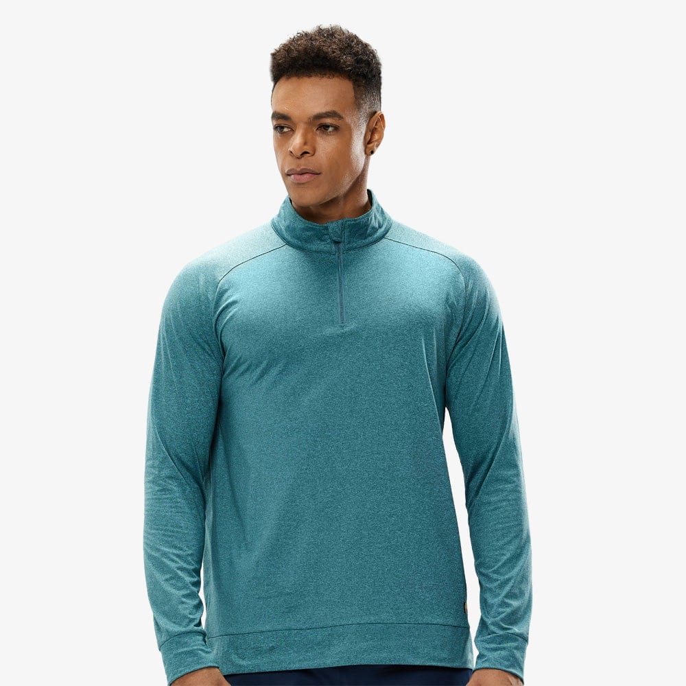 MIER Men's Quarter Zip Long Sleeve Pullover Shirts Lightweight Brushed Back Fleece Peacock Blue / S MIER