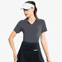 MIER Women's Golf Polo Shirts Collared V Neck Short Sleeve Tennis Shirt Charcoal / M MIERSPORTS