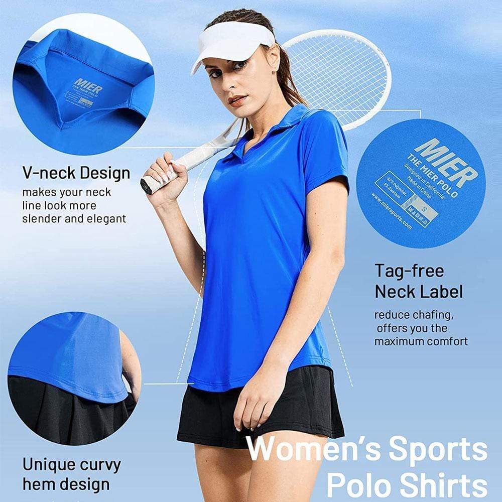 MIER Women's Golf Polo Shirts Collared V Neck Short Sleeve Tennis Shirt MIERSPORTS