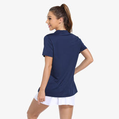 MIER Women's Golf Polo Shirts Collarless UPF 50+ Short Sleeve Tennis Running T-Shirt V-Neck Quick Dry Equestrian Tops MIERSPORTS