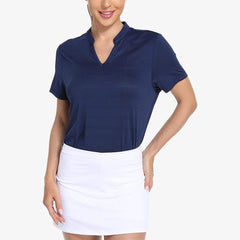 MIER Women's Golf Polo Shirts Collarless UPF 50+ Short Sleeve Tennis Running T-Shirt V-Neck Quick Dry Equestrian Tops MIERSPORTS