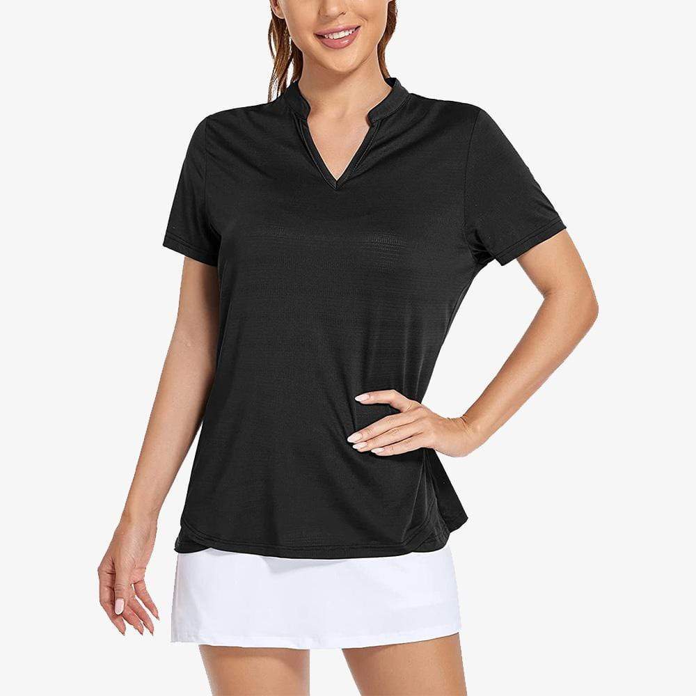 MIER Women's Golf Polo Shirts Collarless UPF 50+ Short Sleeve Tennis Running T-Shirt V-Neck Quick Dry Equestrian Tops XS / Black MIERSPORTS