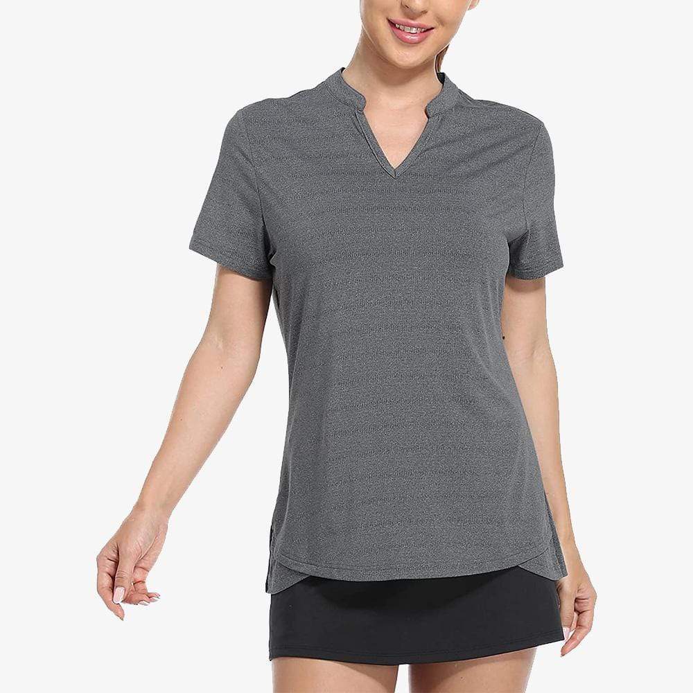 MIER Women's Golf Polo Shirts Collarless UPF 50+ Short Sleeve Tennis Running T-Shirt V-Neck Quick Dry Equestrian Tops XS / Dark Gray MIERSPORTS