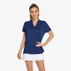 MIER Women's Golf Polo Shirts Collarless UPF 50+ Short Sleeve Tennis Running T-Shirt V-Neck Quick Dry Equestrian Tops XS / Navy Blue MIERSPORTS