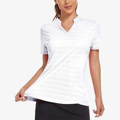 MIER Women's Golf Polo Shirts Collarless UPF 50+ Short Sleeve Tennis Running T-Shirt V-Neck Quick Dry Equestrian Tops XS / White MIERSPORTS