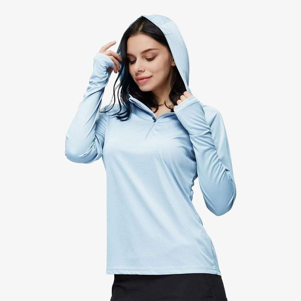 Women's UPF 50+ Sun Protection Hoodie Shirt, Light Blue / XL