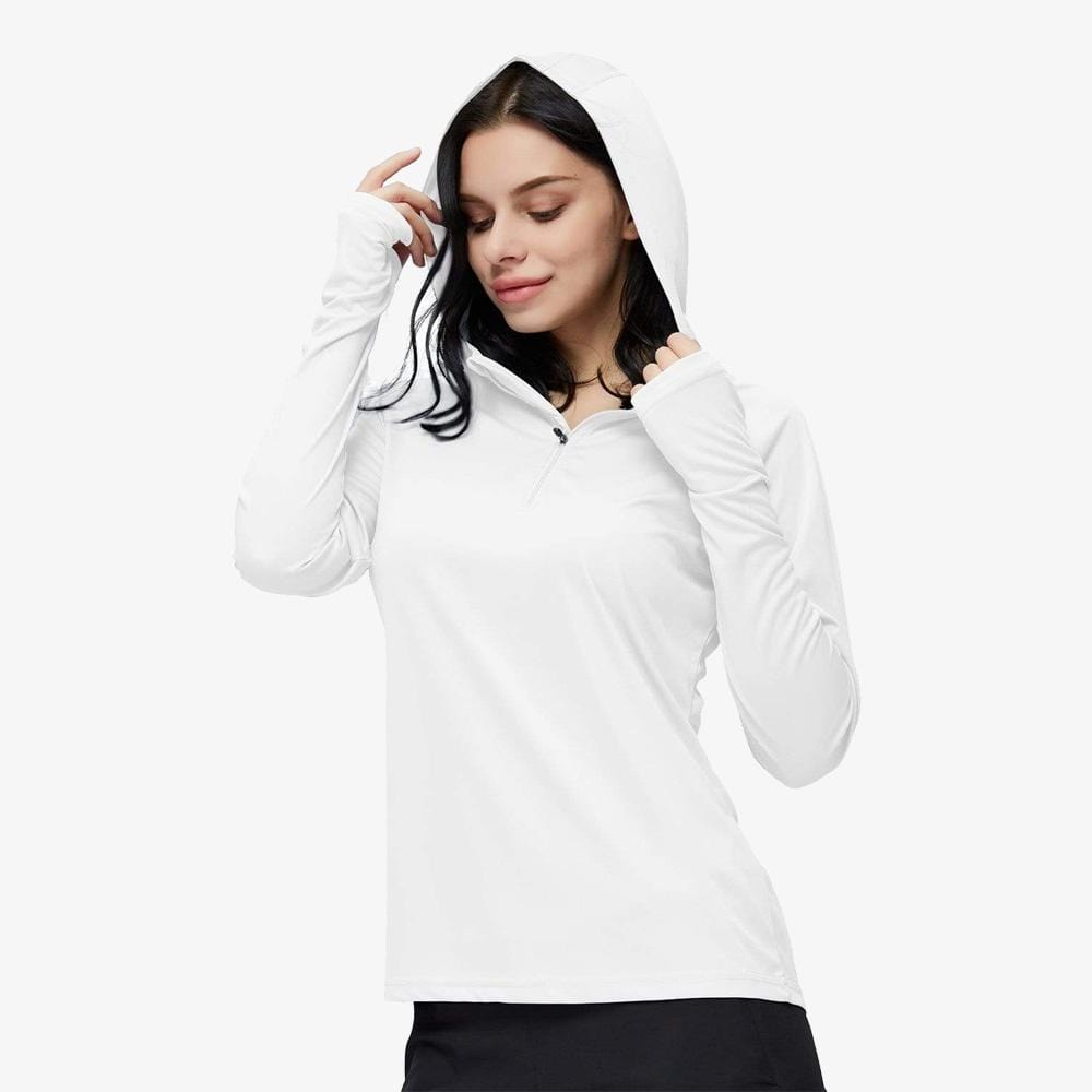 MIER Women's Running Pullover Hoodie, Sun Protection Shirts White / S MIER