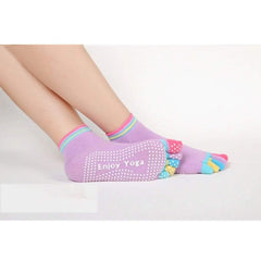Non-Slip Five Colorful Toe Yoga Socks for Women, Anti-Skid Pilates Socks, Fitness Slipper Socks with Grips Yoga MIER