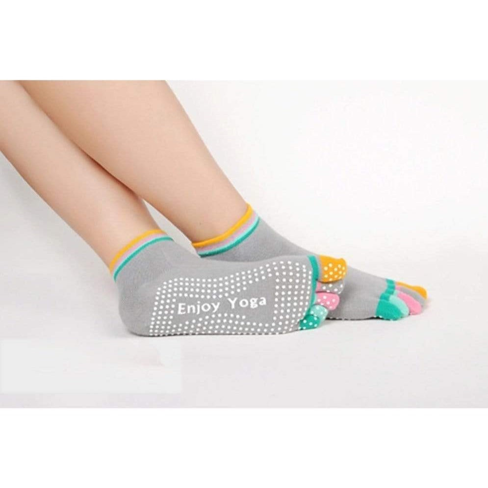 Non-Slip Five Colorful Toe Yoga Socks for Women, Anti-Skid Pilates Socks, Fitness Slipper Socks with Grips Yoga MIER