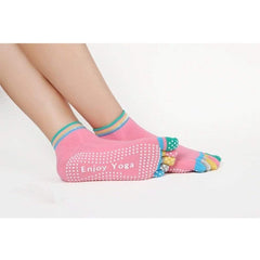 Non-Slip Five Colorful Toe Yoga Socks for Women, Anti-Skid Pilates Socks, Fitness Slipper Socks with Grips Yoga Pink Colorful Toe / 2 MIER