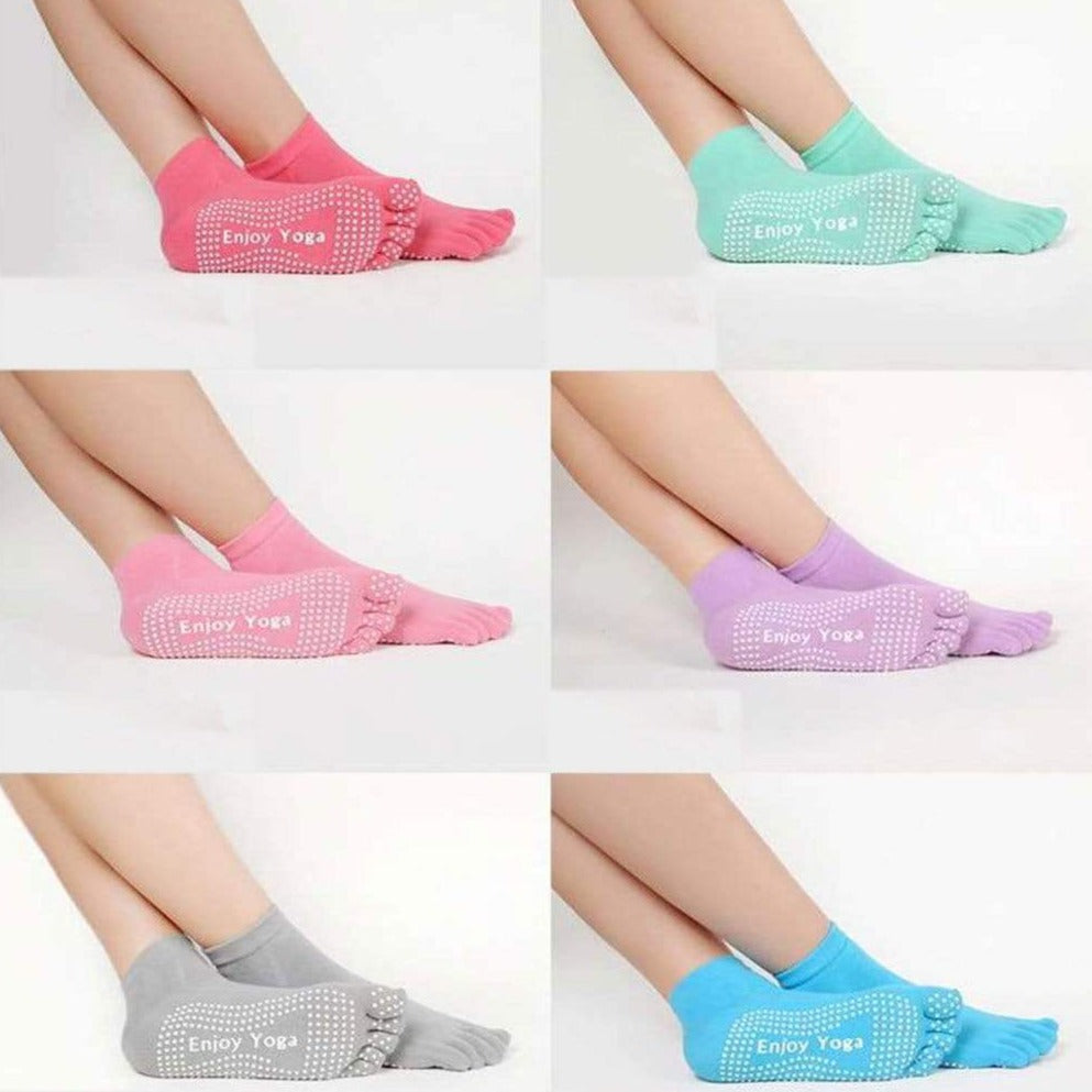 Non-Slip Five Colorful Toe Yoga Socks for Women, Anti-Skid Pilates Socks, Fitness Slipper Socks with Grips Yoga Pure Red / 2 MIER