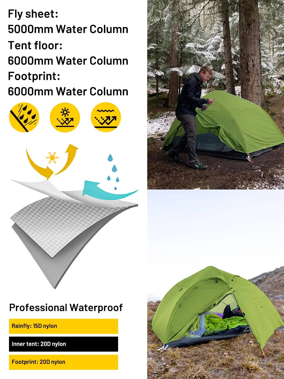 Ultralight Backpacking Tent 3-4 Person Camping Tents with Footprint Camping Tent MIER