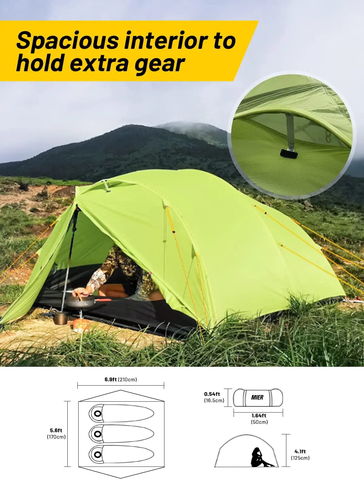 Ultralight Backpacking Tent 3-4 Person Camping Tents with Footprint Camping Tent MIER