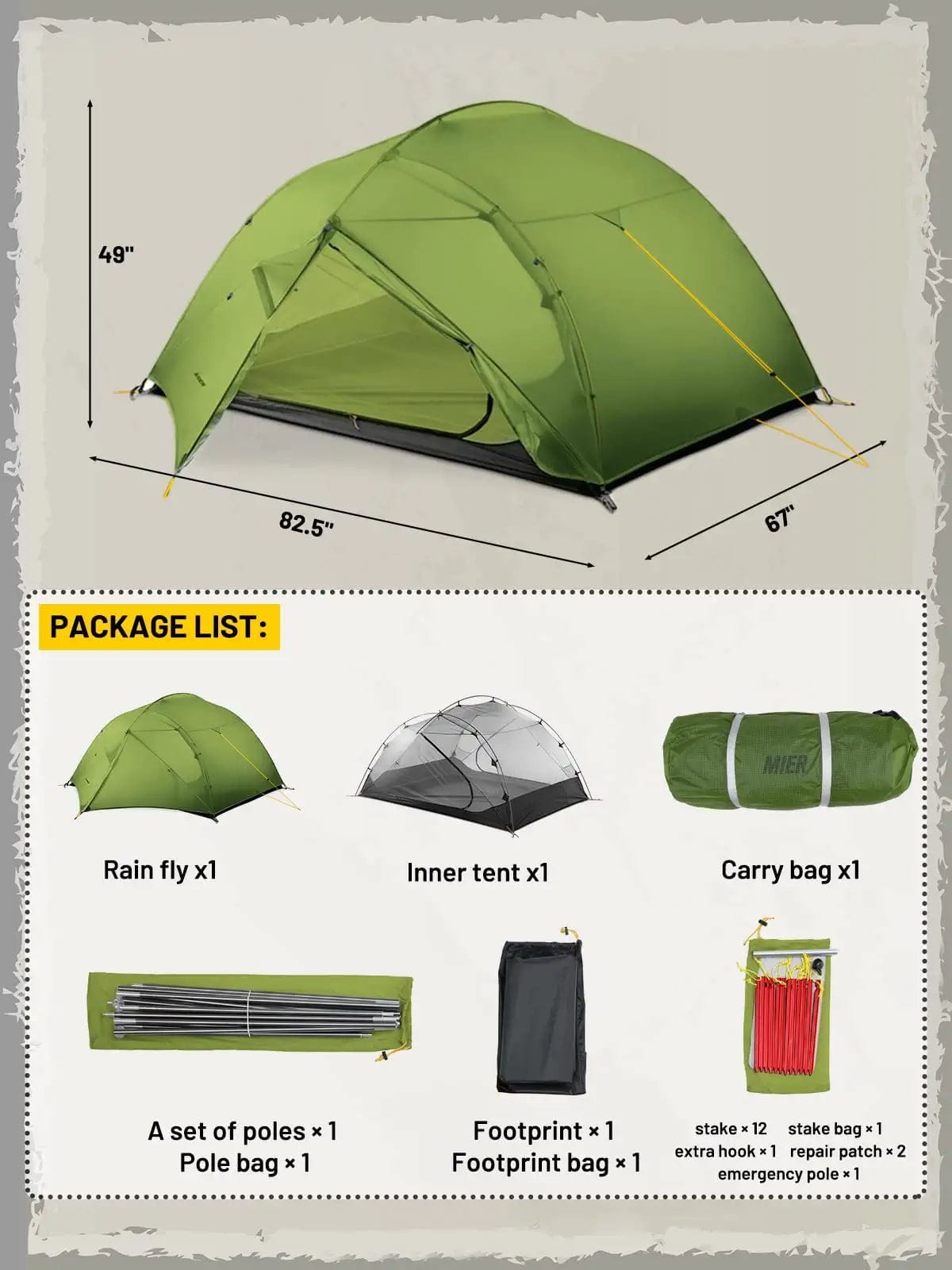 Ultralight Backpacking Tent 3-4 Person Camping Tents with Footprint Camping Tent MIER