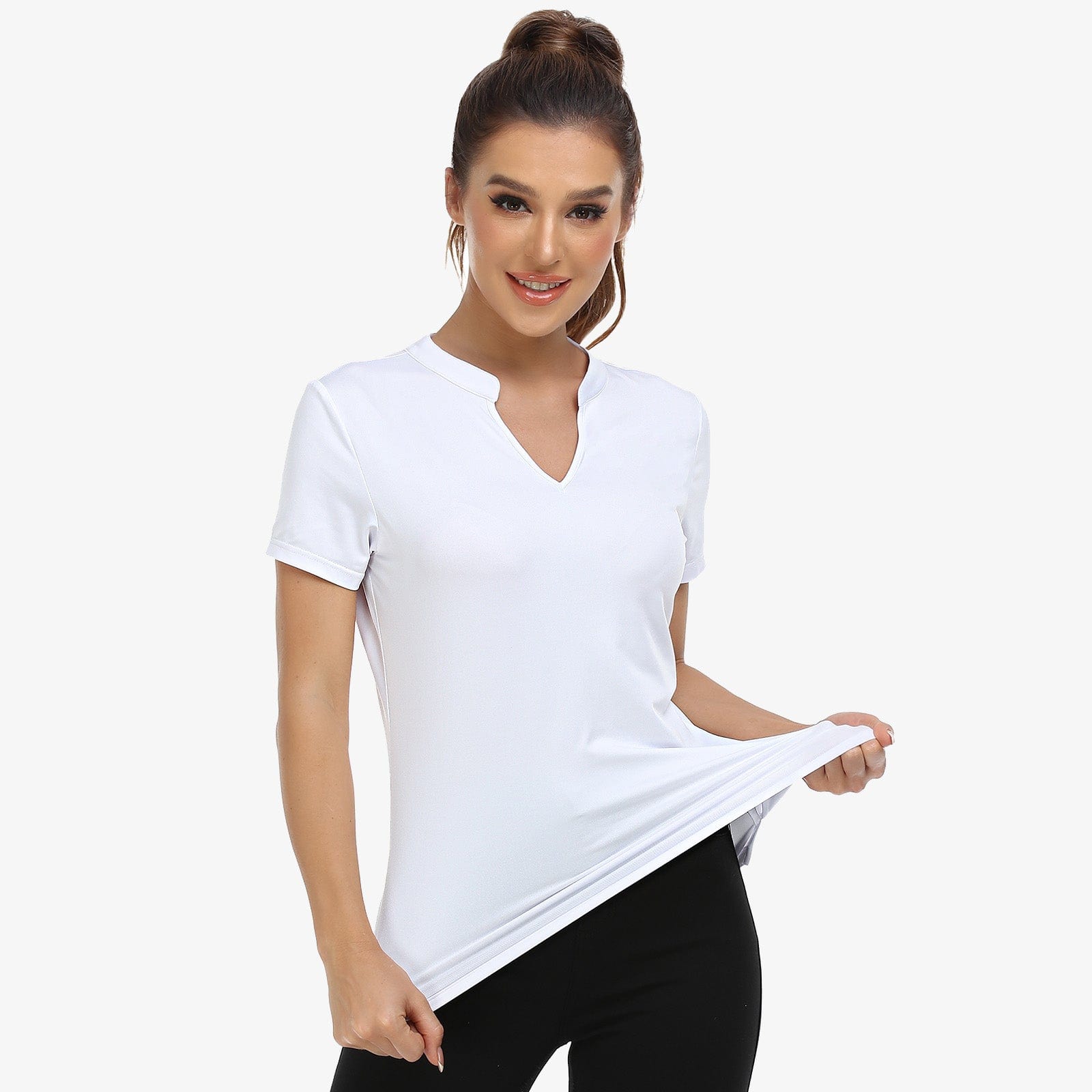 Women Collarless Polo Shirt Quick Dry Short Sleeve Golf Shirt Women Polo White / S MIER