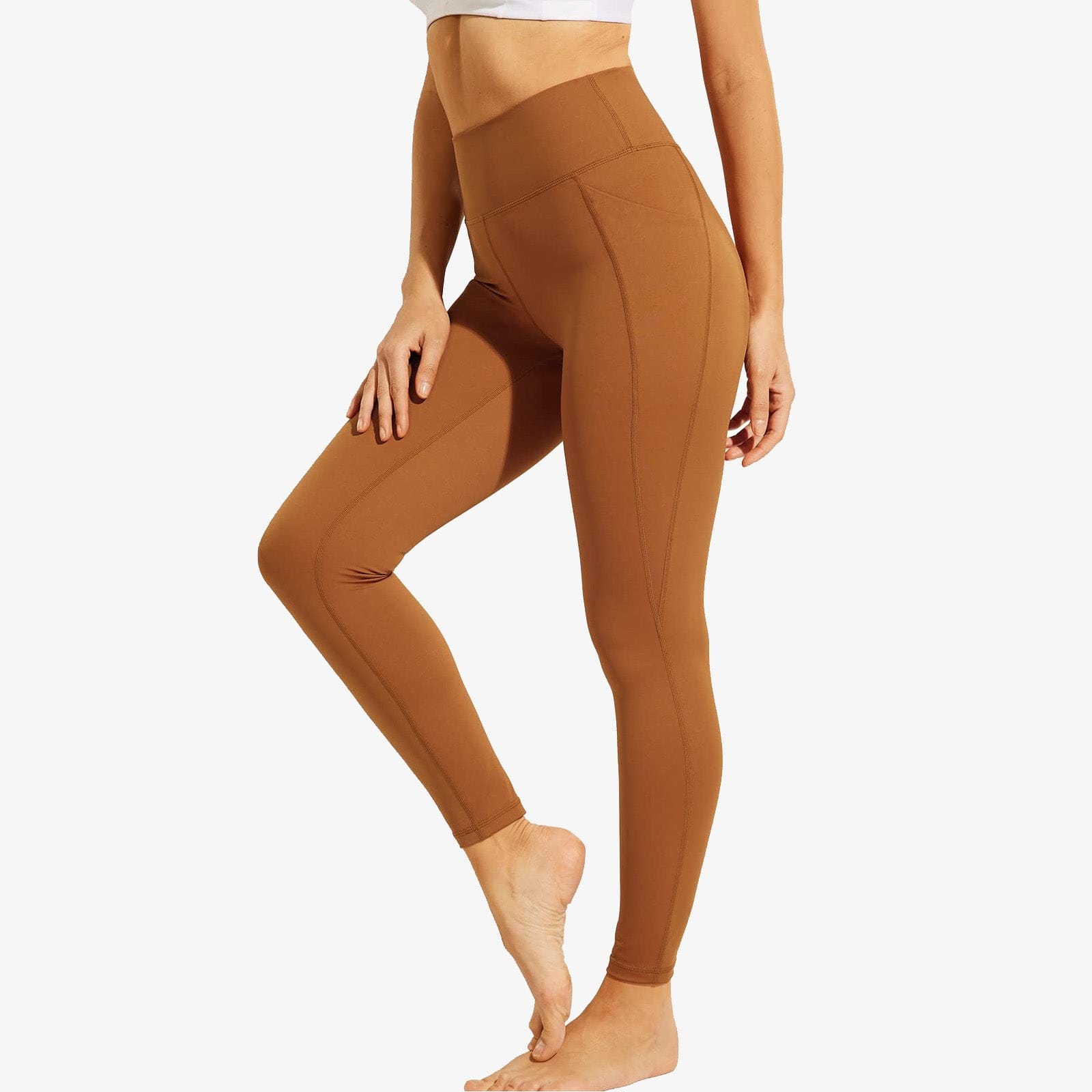 Women's High Waist Workout Yoga Pants Athletic Legging - Brown / S