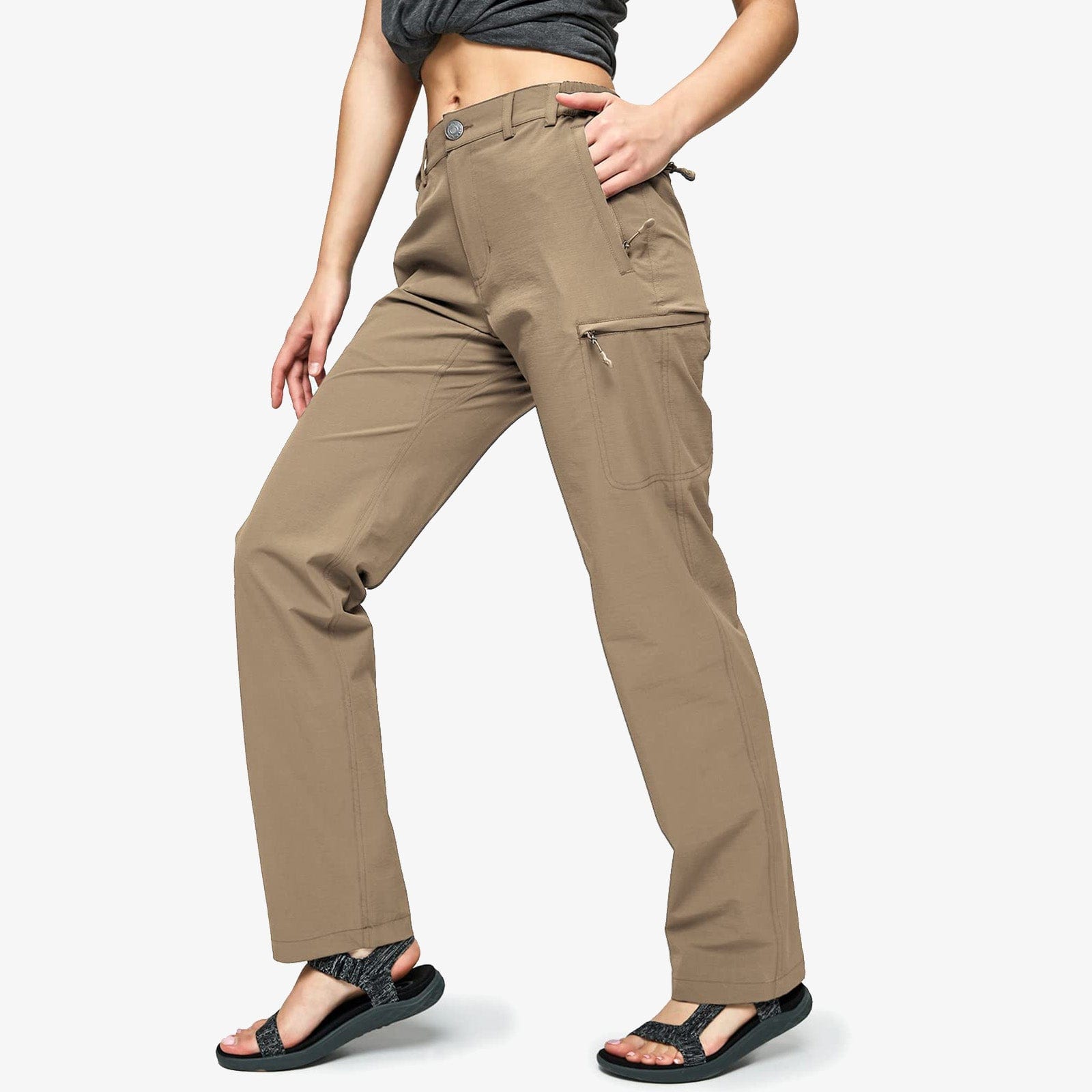 Mier Women's Quick Dry Cargo Pants Tactical Hiking Pants, Khaki / 14