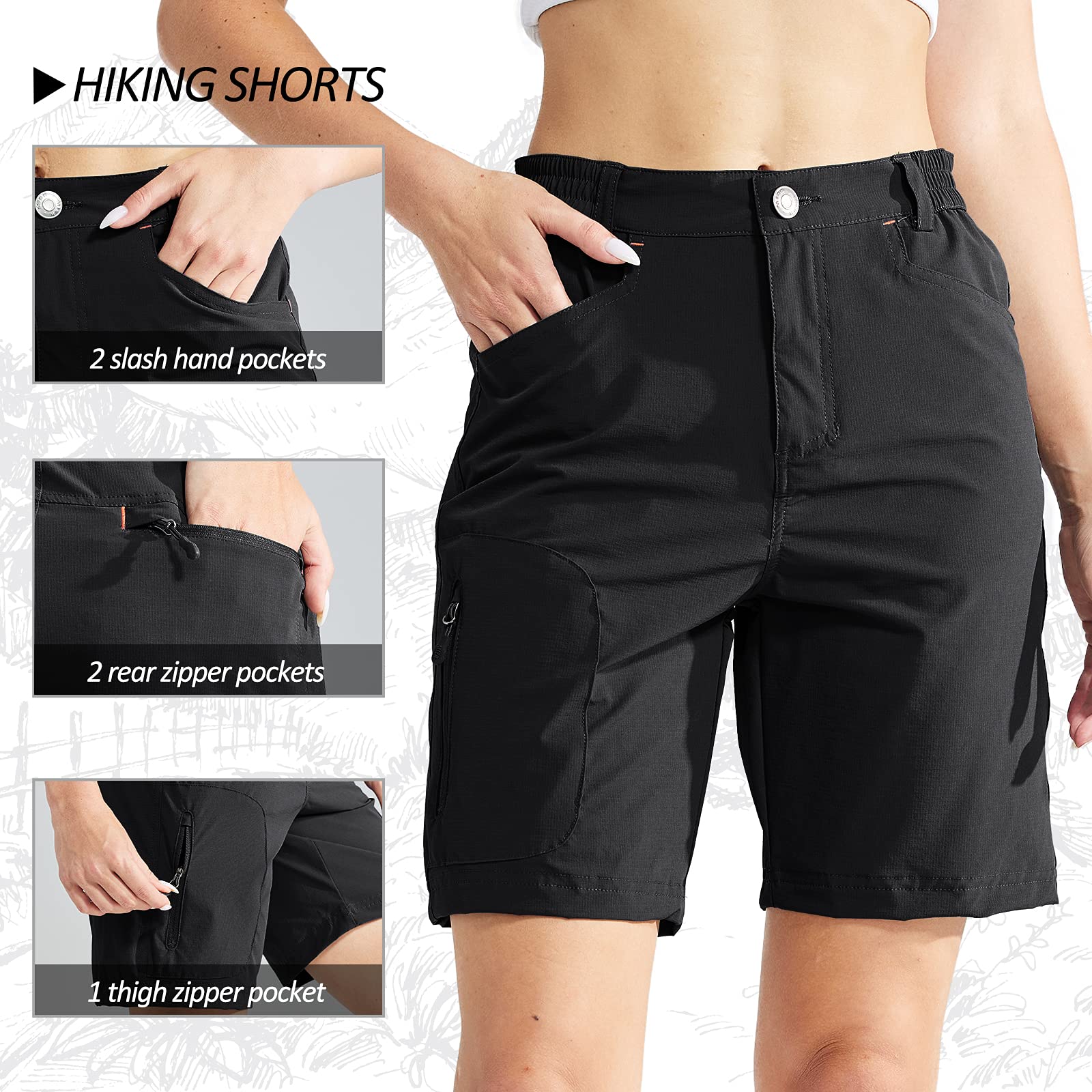 Women Quick Dry Stretchy Hiking Cargo Shorts with 5 Pockets Women Hiking Shorts MIER