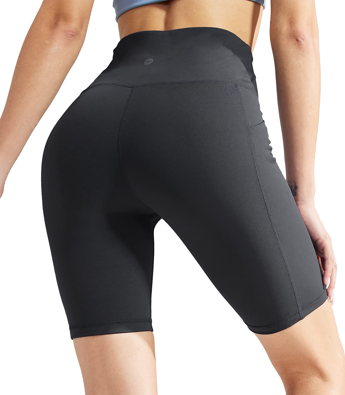 Women's High Waist Yoga Tummy Control Stretch Shorts, 8 Inch Women Yoga Shorts Dark Gray / S MIER