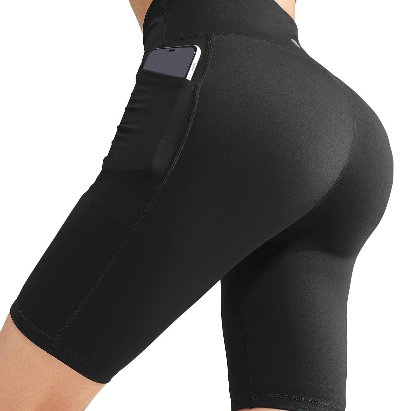 Women's High Waist Yoga Tummy Control Stretch Shorts, 8 Inch - Black / S