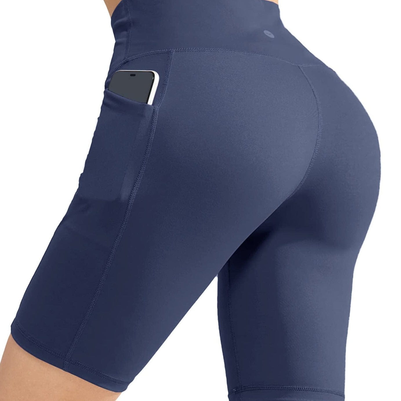 Women's High Waist Yoga Tummy Control Stretch Shorts, 8 Inch - Navy / S