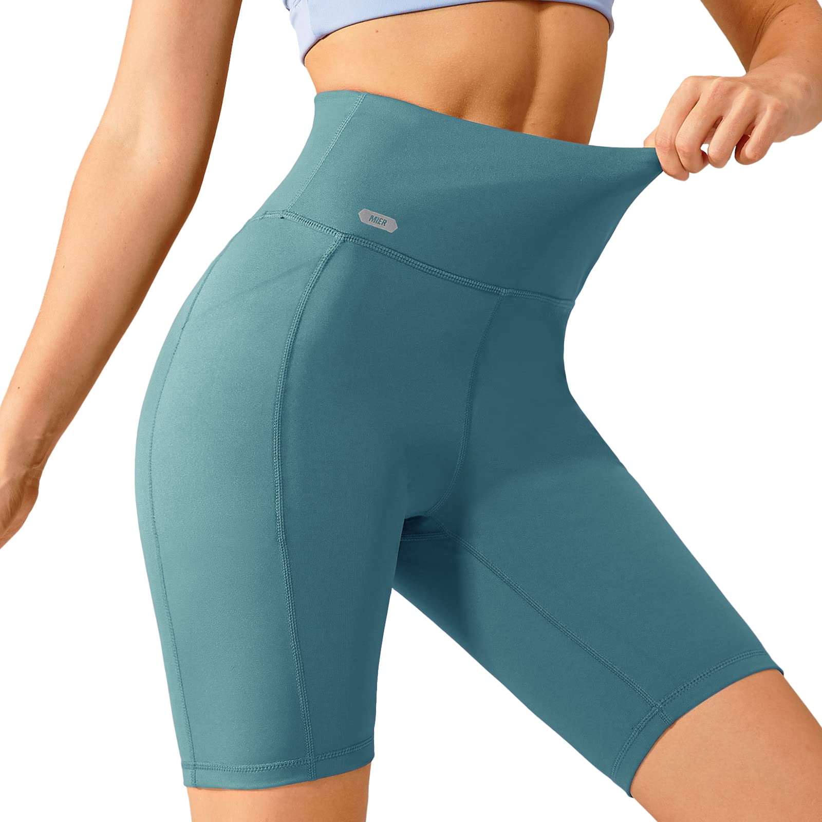 Women's High Waist Yoga Tummy Control Stretch Shorts, 8 Inch Women Yoga Shorts MIER