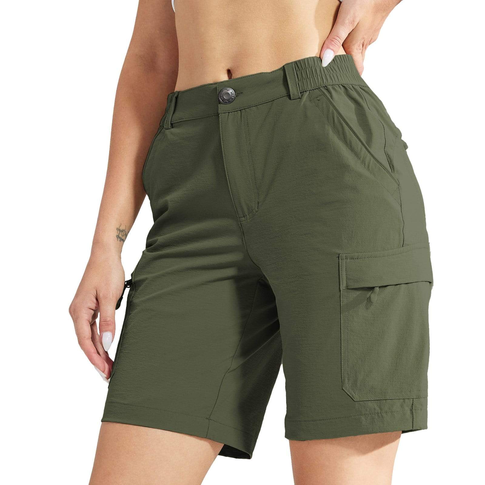 Mier Women's Stretchy Hiking Shorts Quick Dry Cargo Shorts, Khaki / 8
