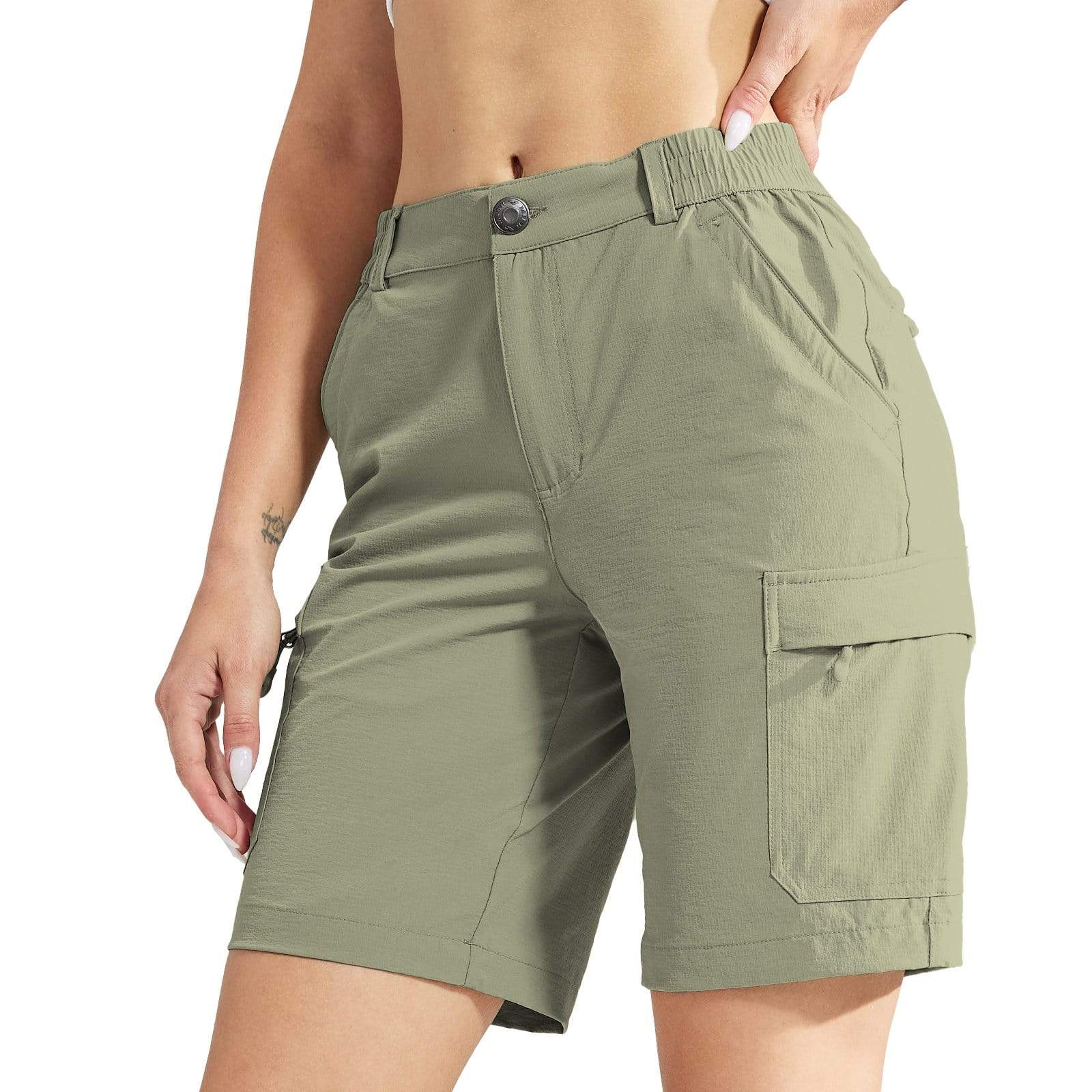 Women's Stretchy Hiking Shorts Quick Dry Cargo Shorts - Rock Grey / 2