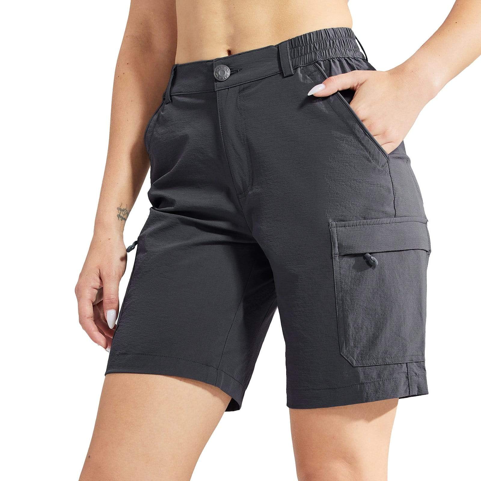 Women's Stretchy Hiking Shorts Quick Dry Cargo Shorts - Graphite Grey / 2