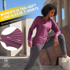 Women Ultra Soft Long Sleeve T-shirts Stretch Athletic Crew Neck Tees Women Active Shirt MIER