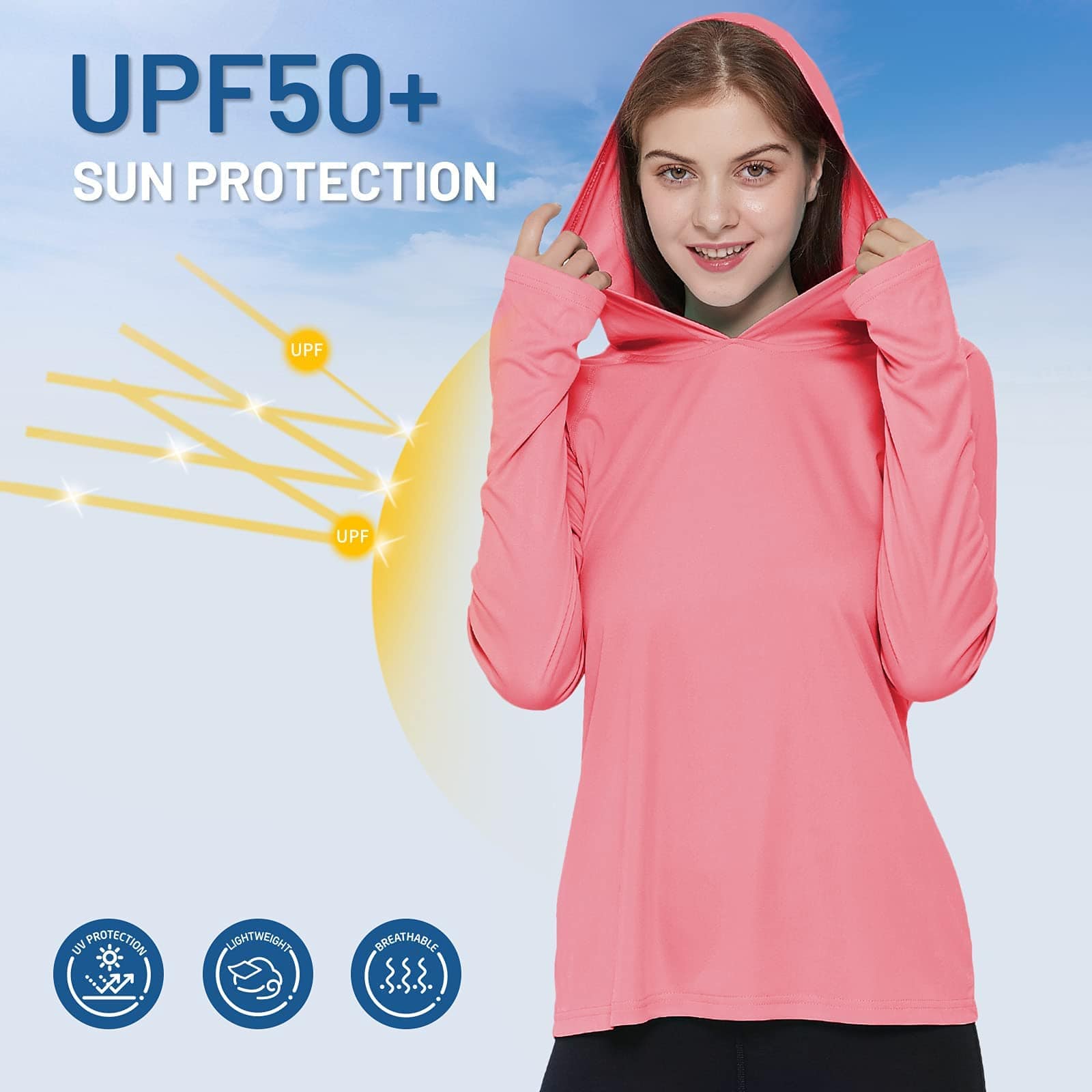 Women UPF 50+ Sun Protection Hoodie Shirt Long Sleeve Women Shirts MIER